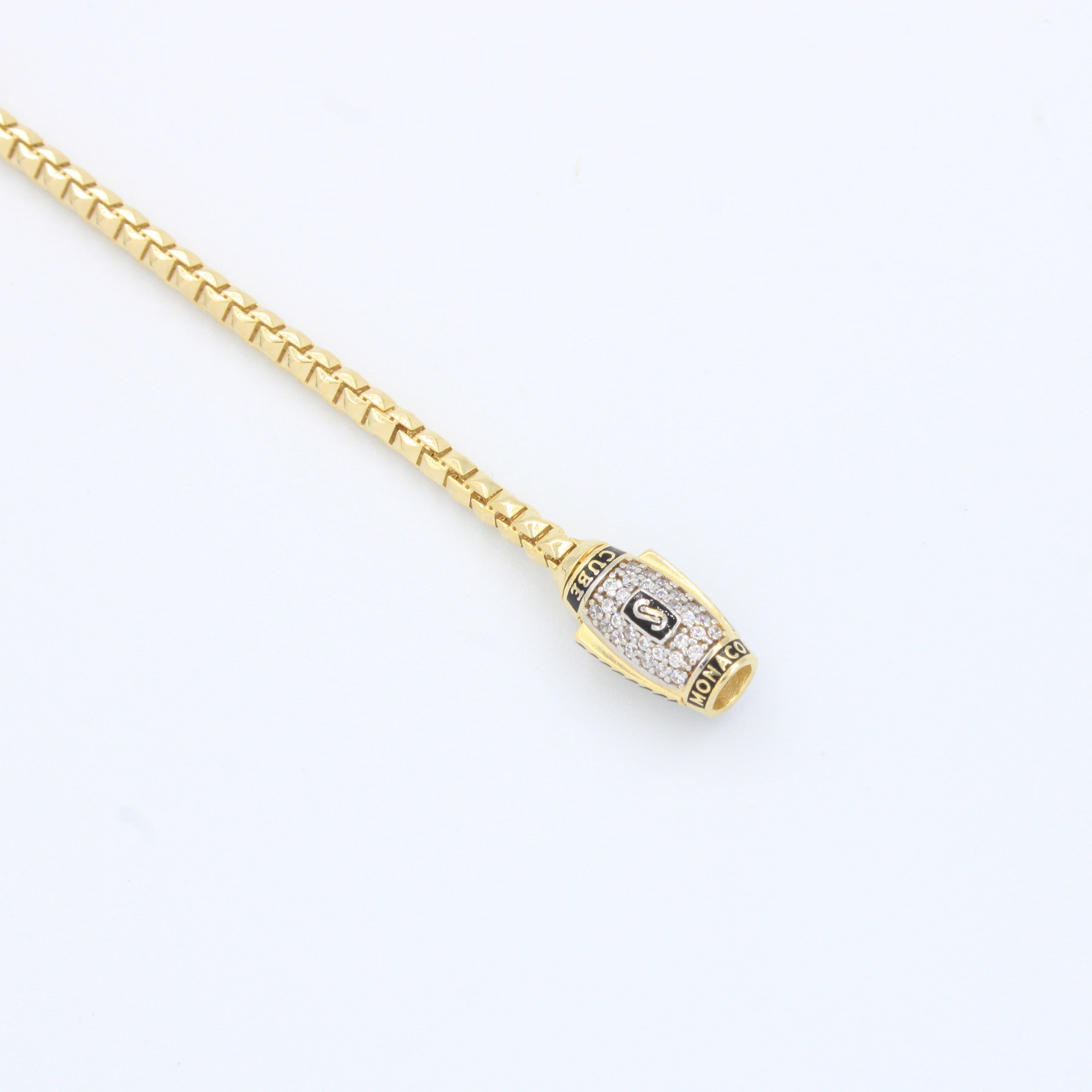 Pulsera Monaco Chain de Oro 14k Modelo Cube de Broche Pavé con Incrustación de Swarovski mod. 9505