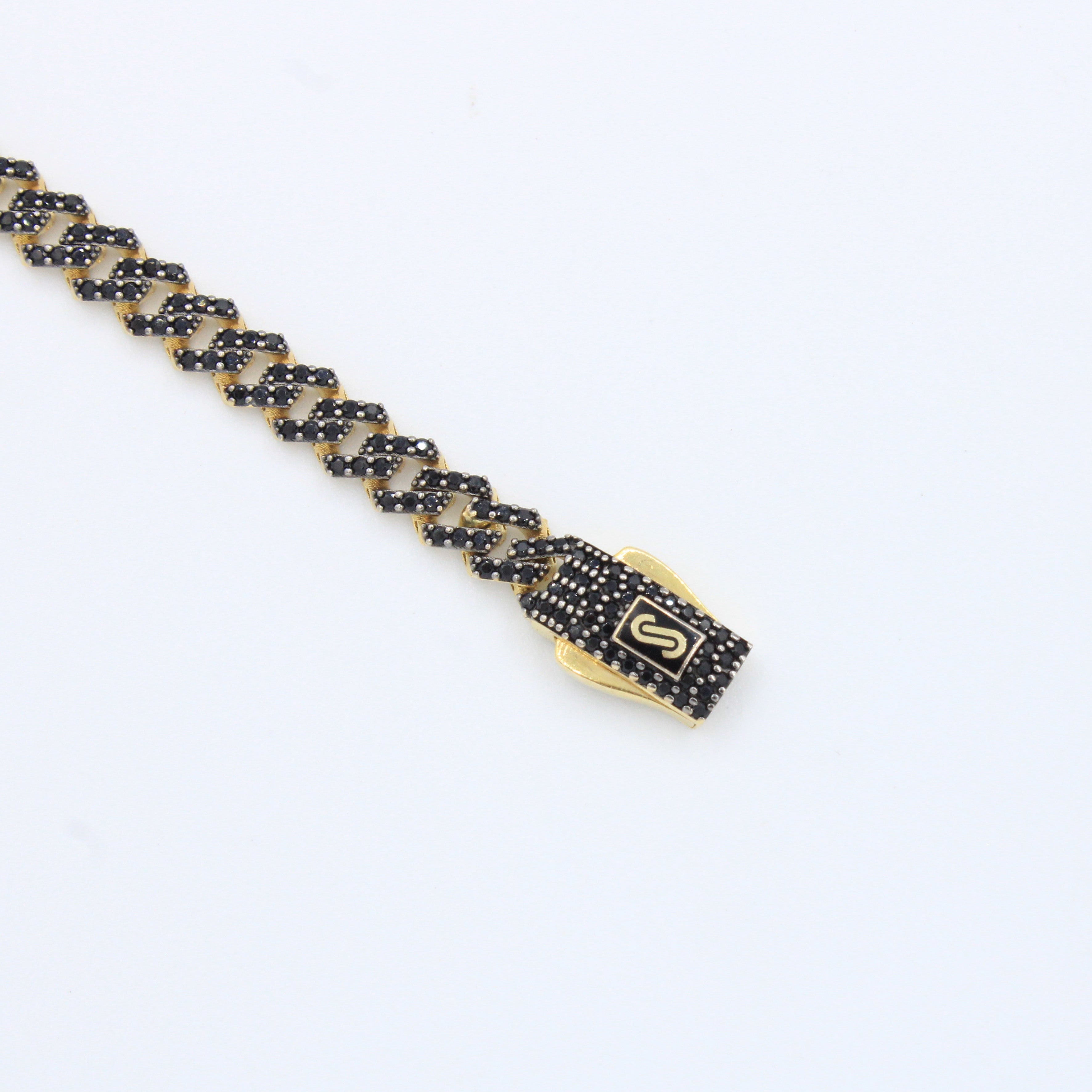 Pulsera Monaco Chain de Oro 14k  Modelo Edge con Pavé de Incrustación de Swarovski Color Negro mod. 10157