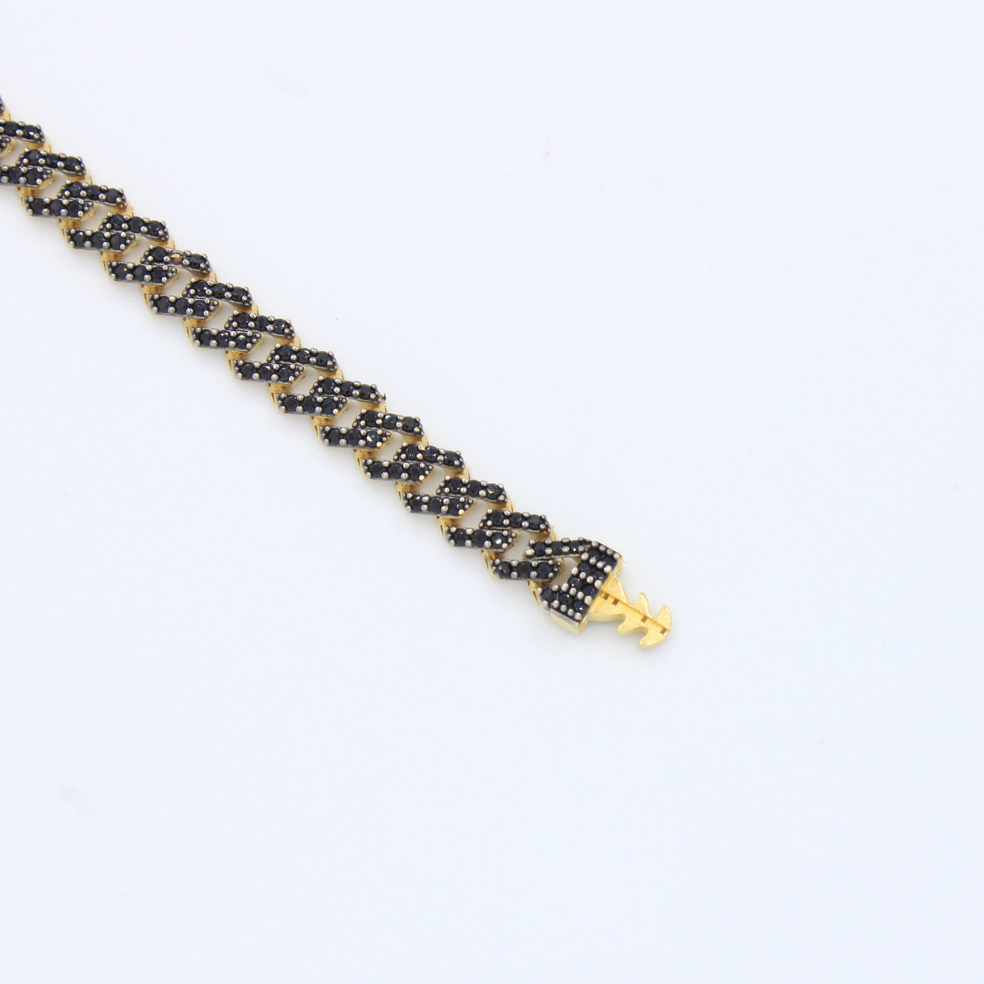 Pulsera Monaco Chain de Oro 14k  Modelo Edge con Pavé de Incrustación de Swarovski Color Negro mod. 10157