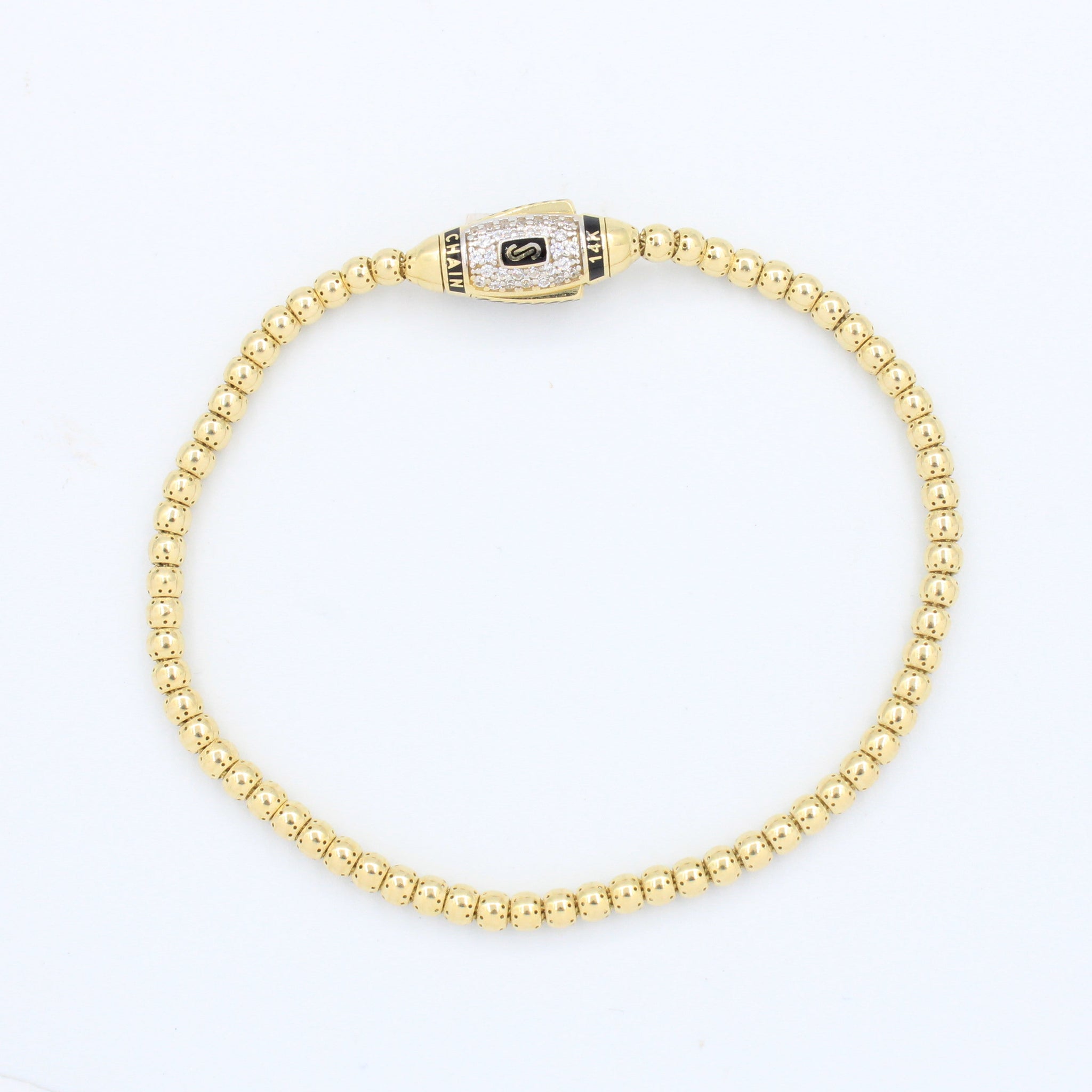 Pulsera Monaco Chain de Oro 14k Modelo Bub de Broche Pavé con Incrustación de Swarovski mod. 9679