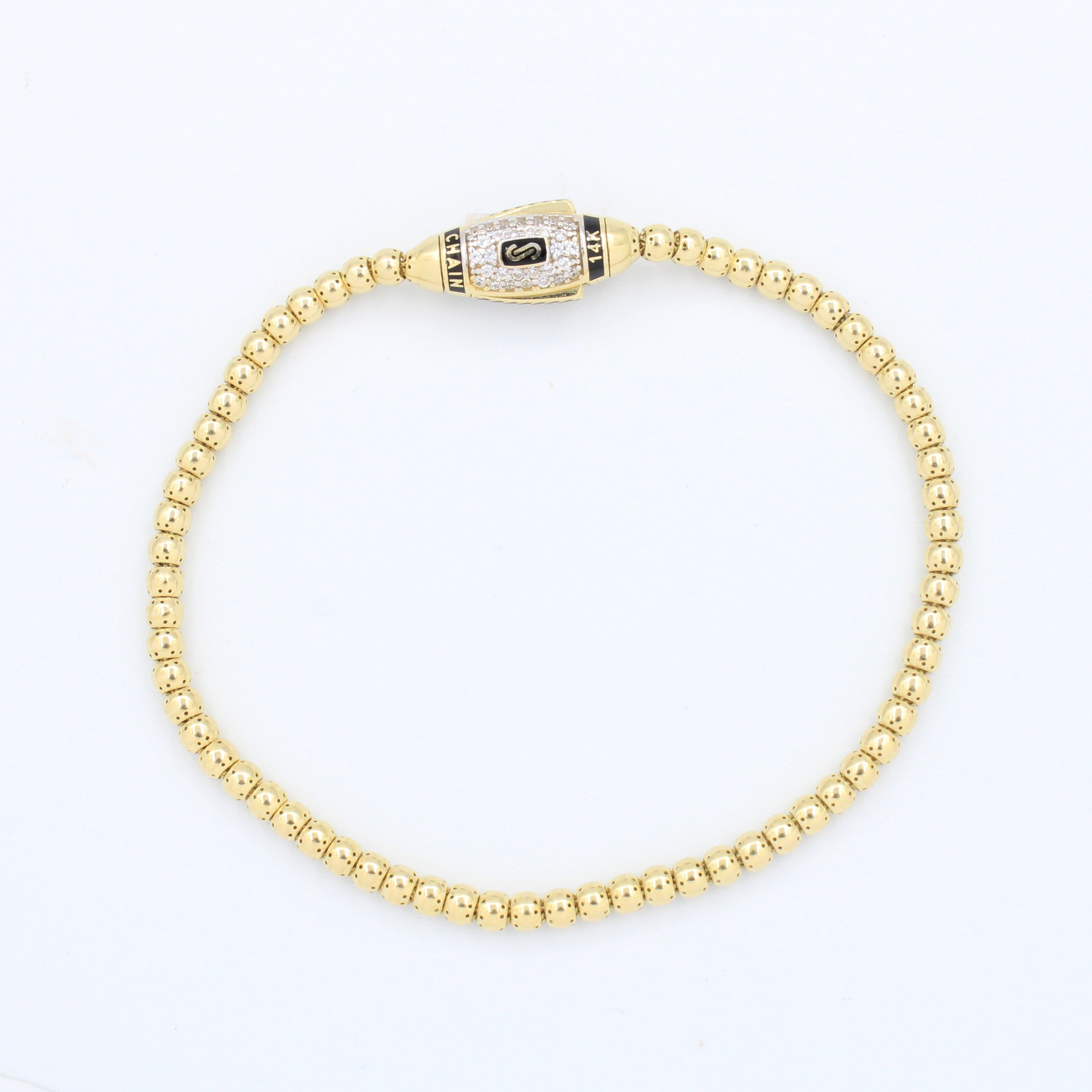 Pulsera Monaco Chain de Oro 14k Modelo Bub de Broche Pavé con Incrustación de Swarovski mod. 9679