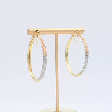 Arracada de Oro 14k Hueco Diseño Mate Especial con Grecas Brillantes mod. 10153