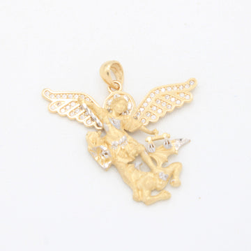 Dije de Oro 14k San Miguel Arcangel con Oro Blanco y Zirconias mod. 11086