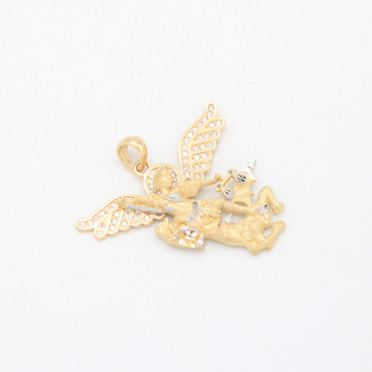 Dije de Oro 14k San Miguel Arcangel con Oro Blanco y Zirconias mod. 11086