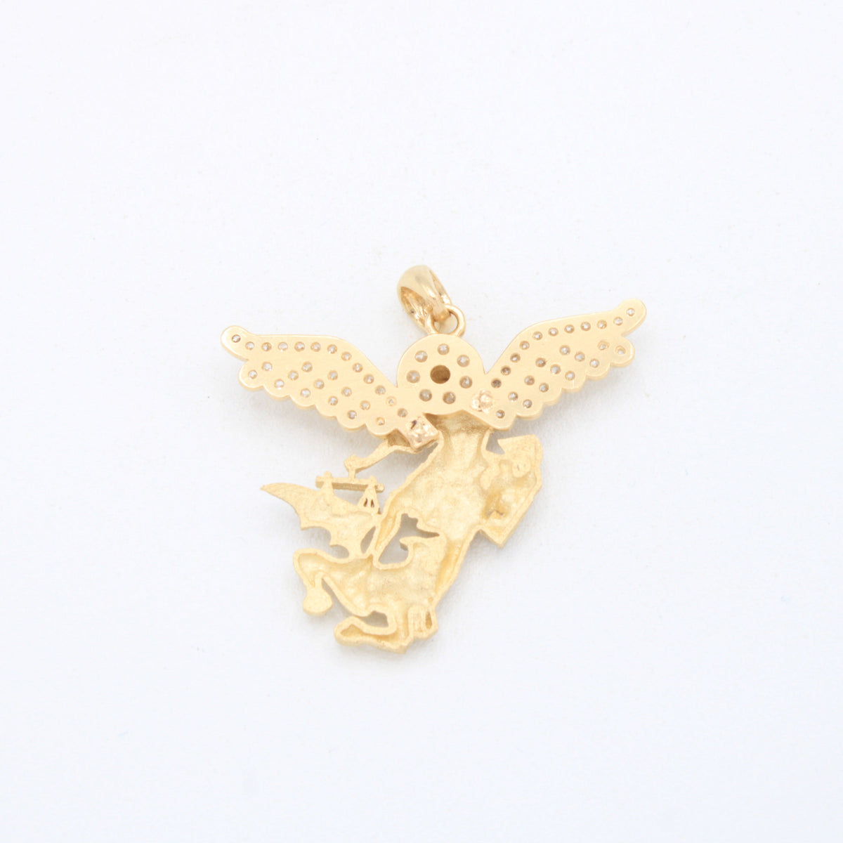 Dije de Oro 14k San Miguel Arcangel con Oro Blanco y Zirconias mod. 11086