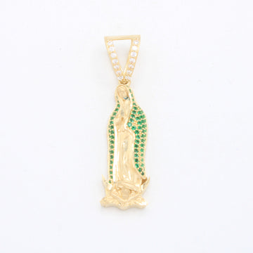 Dije de Oro 14k Virgen de Guadalupe Hueca con Zirconias Verdes mod. 11088