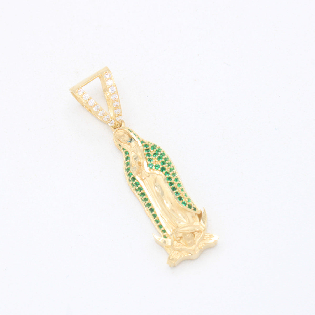 Dije de Oro 14k Virgen de Guadalupe Hueca con Zirconias Verdes mod. 11088
