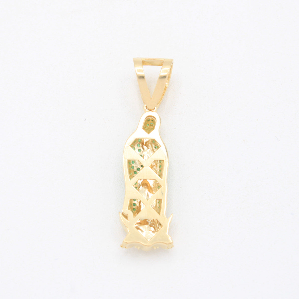 Dije de Oro 14k Virgen de Guadalupe Hueca con Zirconias Verdes mod. 11088
