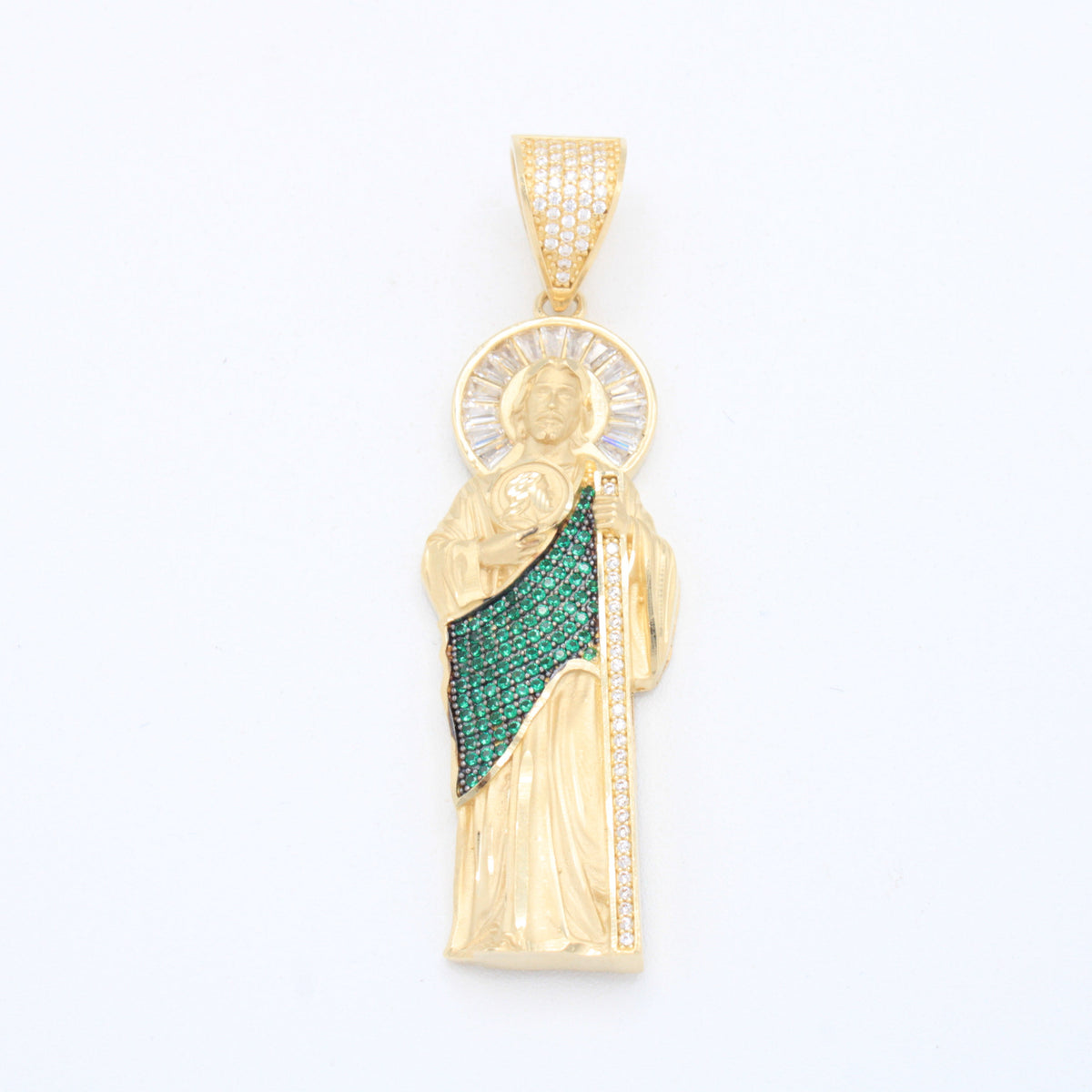 Dije de Oro 14k San Judas Tadeo Hueco con Incrustación de Zirconias mod. 11089