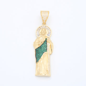 Dije de Oro 14k San Judas Tadeo Hueco con Incrustación de Zirconias mod. 11089