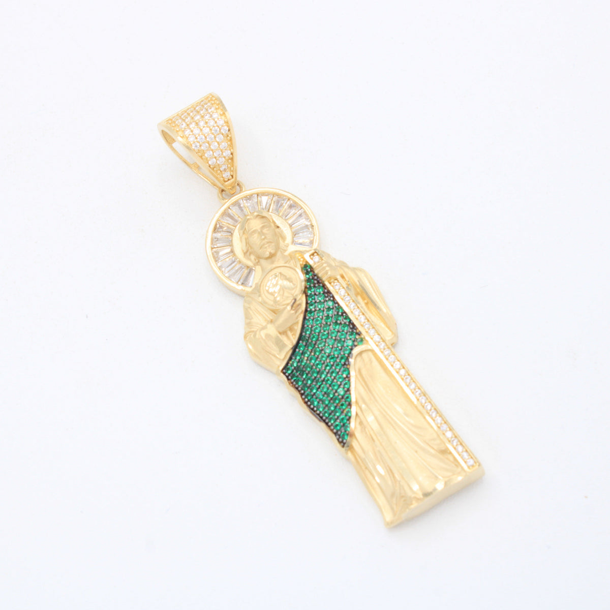 Dije de Oro 14k San Judas Tadeo Hueco con Incrustación de Zirconias mod. 11089