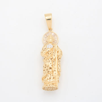 Dije de Oro 14k San Judas Tadeo Filigranado con Zirconias y Oro Blanco mod. 11090