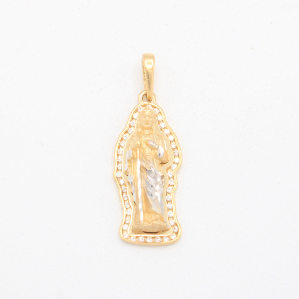 Dije de Oro 14k San Judas Tadeo con Borde de Zirconias mod. 11091