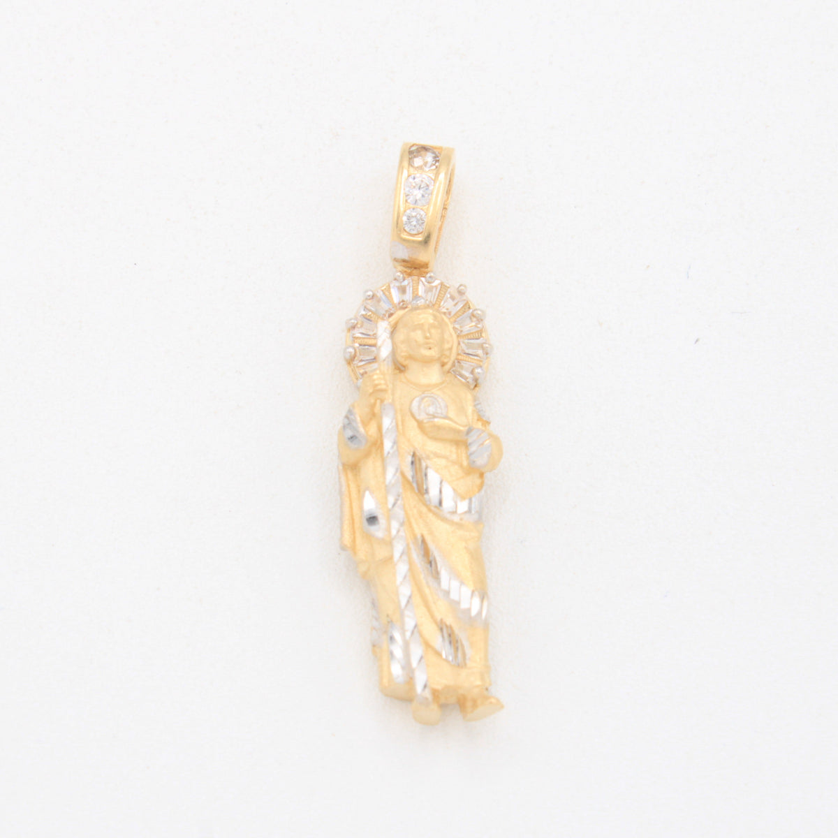Dije de Oro 14k San Judas Tadeo con Aureola de Zirconias mod. 11092