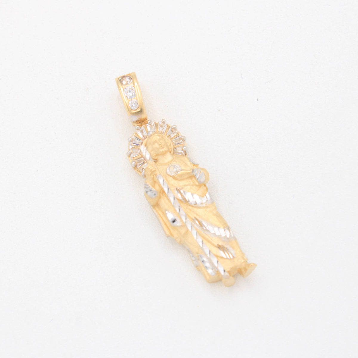 Dije de Oro 14k San Judas Tadeo con Aureola de Zirconias mod. 11092