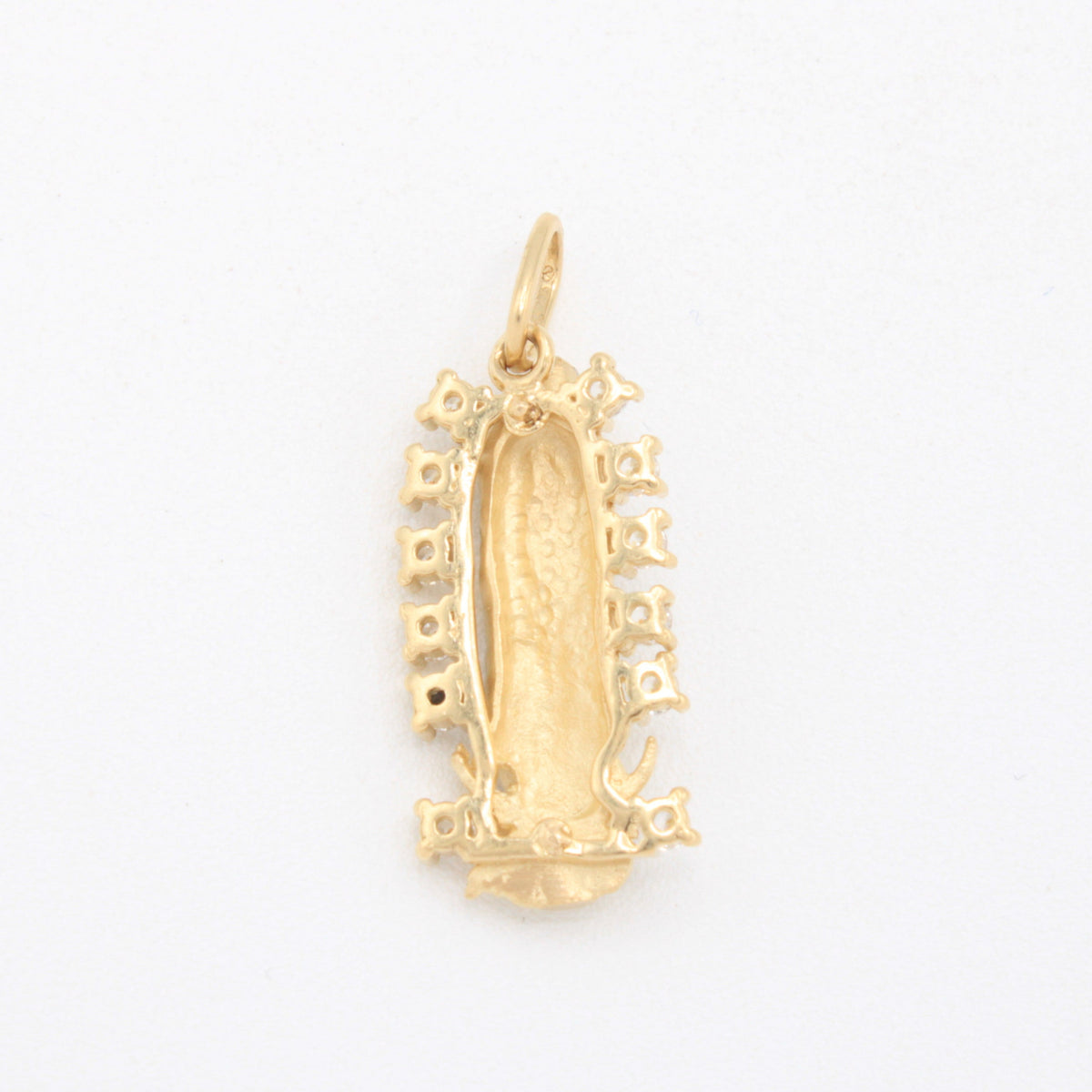 Dije de Oro Virgen de Guadalupe con Zirconias y Detalles en Oro Blanco 14k mod. 11093