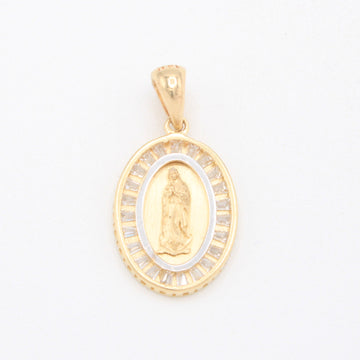 Medalla de Oro 14k Oval de Virgen de Guadalupe Chica con Borde de Zirconias mod. 11094