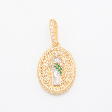 Medalla de Oro 14k Oval San Judas Tadeo Cubierta de Zirconias mod. 11095