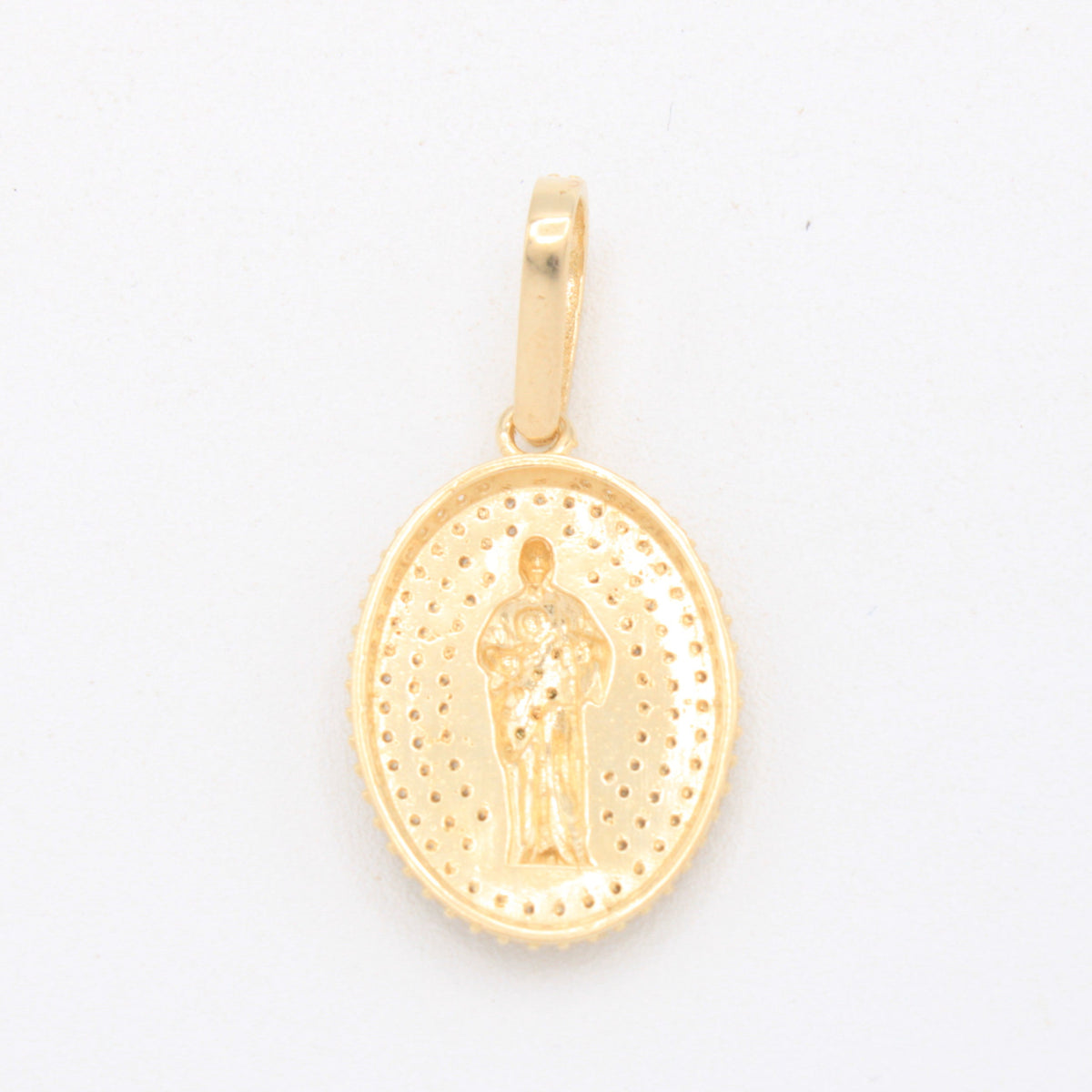 Medalla de Oro 14k Oval San Judas Tadeo Cubierta de Zirconias mod. 11095