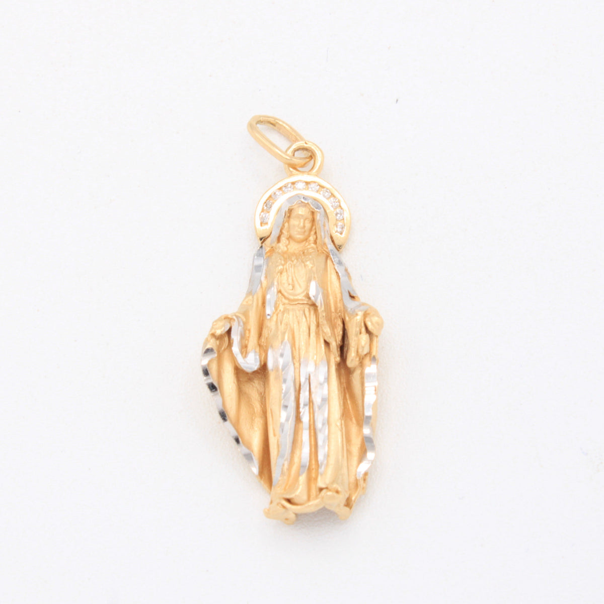 Dije de Oro 14k La Virgen Milagrosa con Oro Blanco mod. 11096