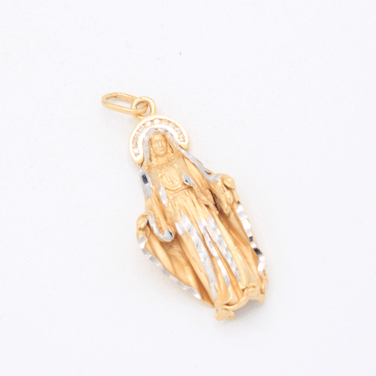 Dije de Oro 14k La Virgen Milagrosa con Oro Blanco mod. 11096