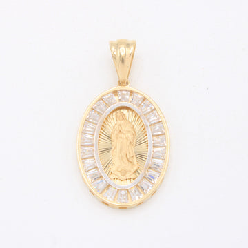 Medalla de Oro 14k Virgen de Guadalupe Mediana con Borde de Zirconias mod. 11097