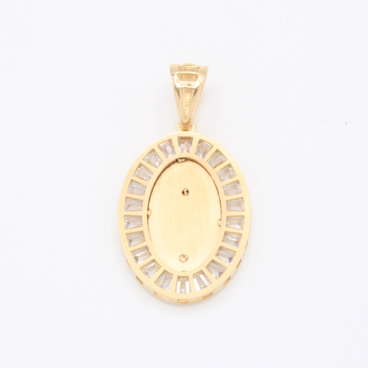 Medalla de Oro 14k Oval de Virgen de Guadalupe Chica con Borde de Zirconias mod. 11094
