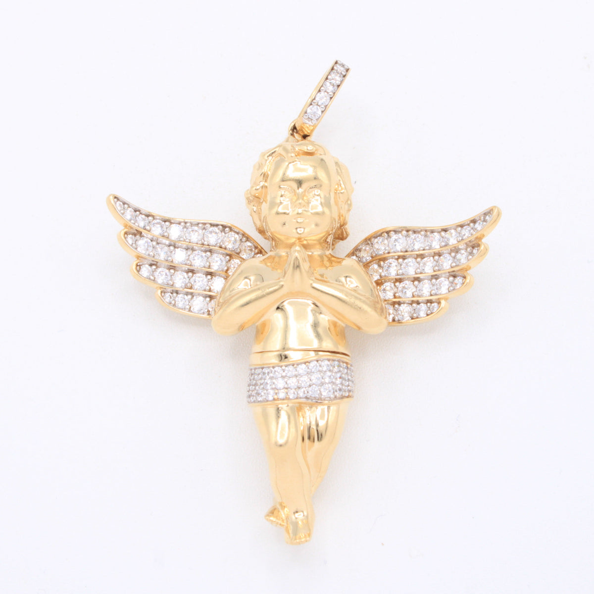 Dije de Oro 14k Querubín Hueco con Incrustación de Zirconias mod. 11098