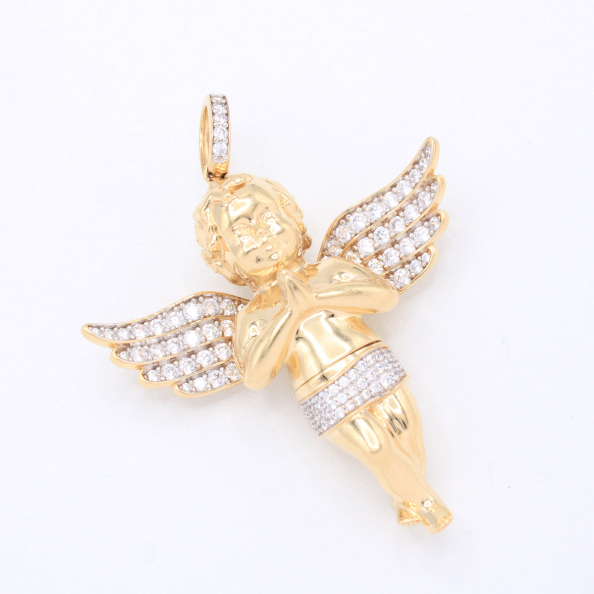 Dije de Oro 14k Querubín Hueco con Incrustación de Zirconias mod. 11098