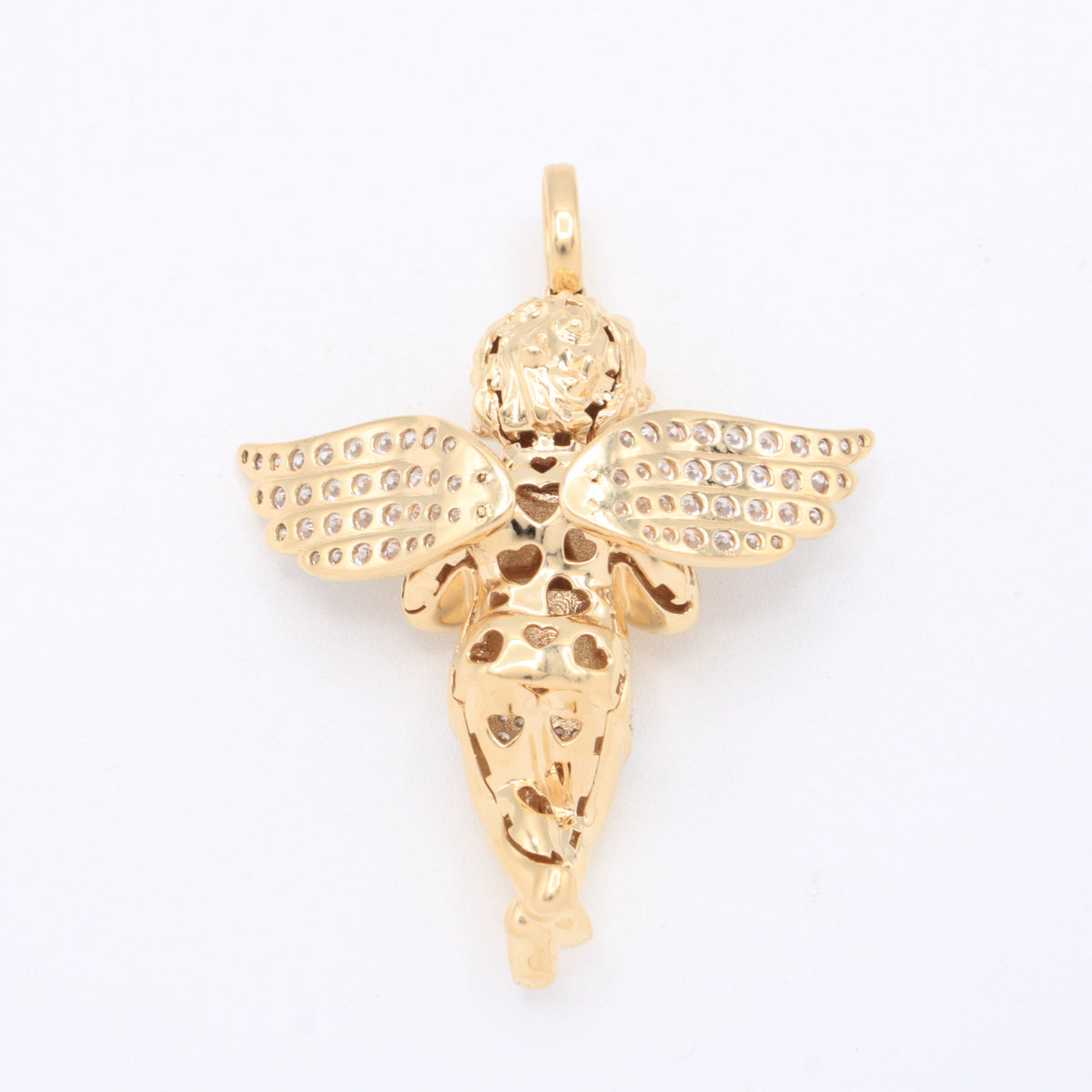 Dije de Oro 14k Querubín Hueco con Incrustación de Zirconias mod. 11098