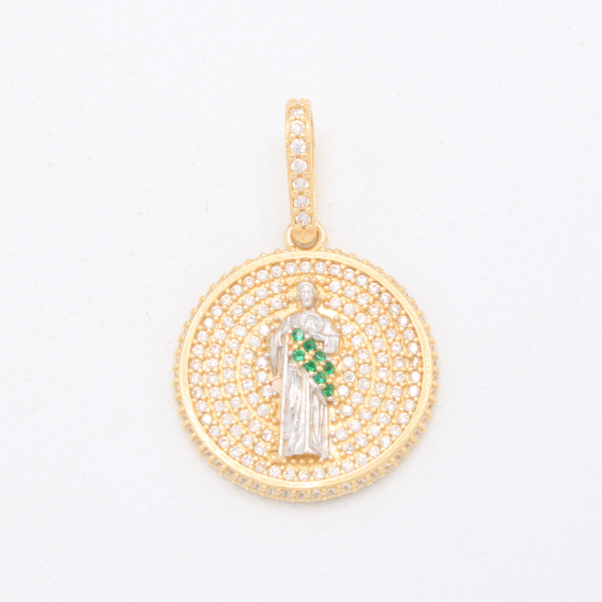 Medalla de Oro 14k San Judas Tadeo Cubierta de Incrustación de Zirconias mod. 11099