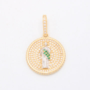 Medalla de Oro 14k San Judas Tadeo Cubierta de Incrustación de Zirconias mod. 11099