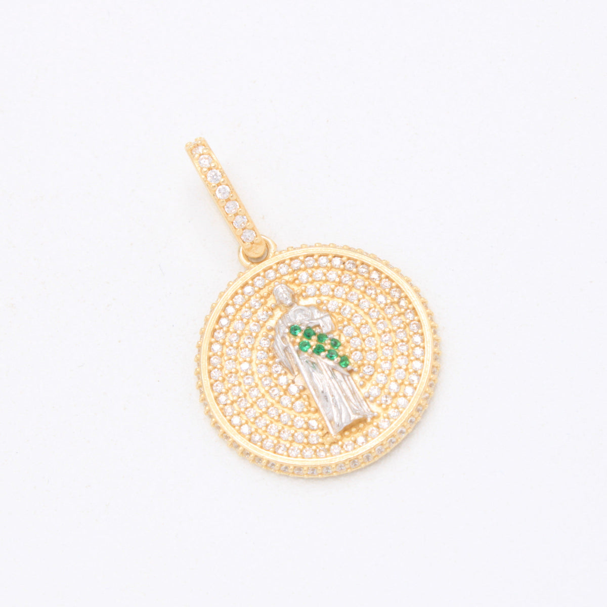 Medalla de Oro 14k San Judas Tadeo Cubierta de Incrustación de Zirconias mod. 11099