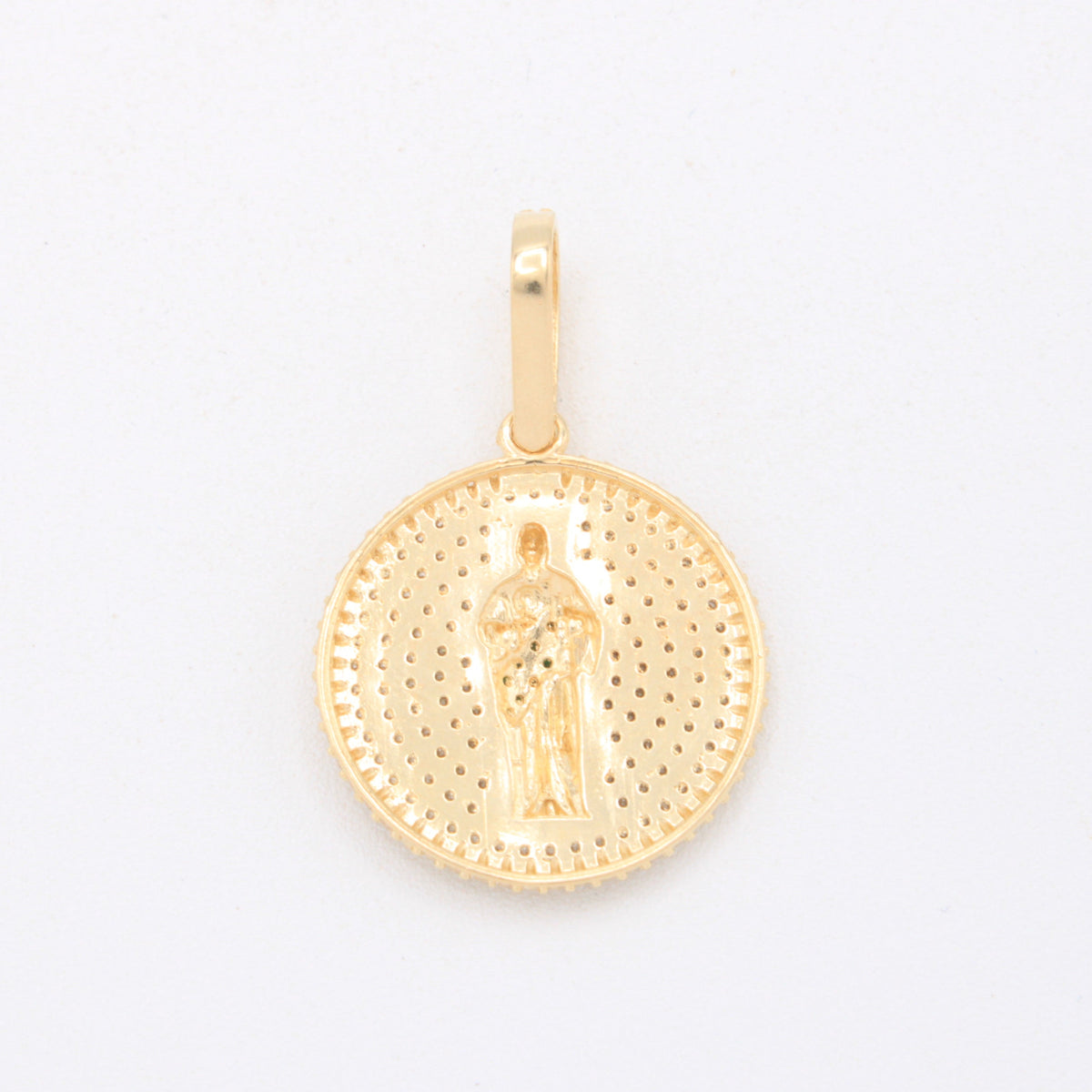 Medalla de Oro 14k San Judas Tadeo Cubierta de Incrustación de Zirconias mod. 11099