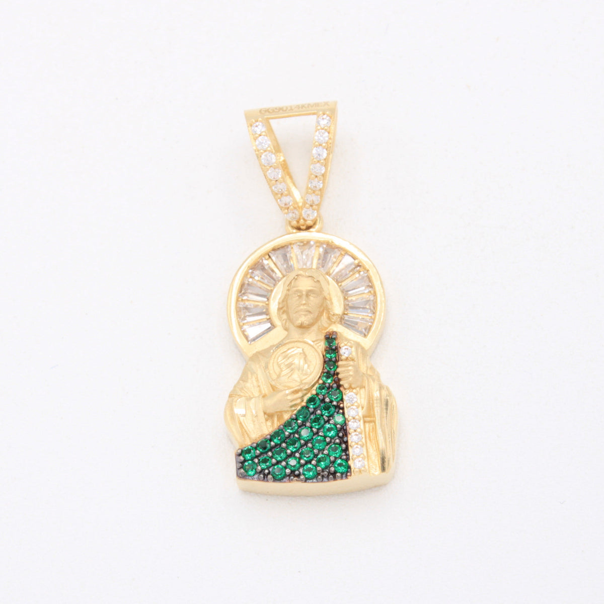 Dije de Oro 14k San Judas Tadeo con Zirconias Verdes mod. 11100