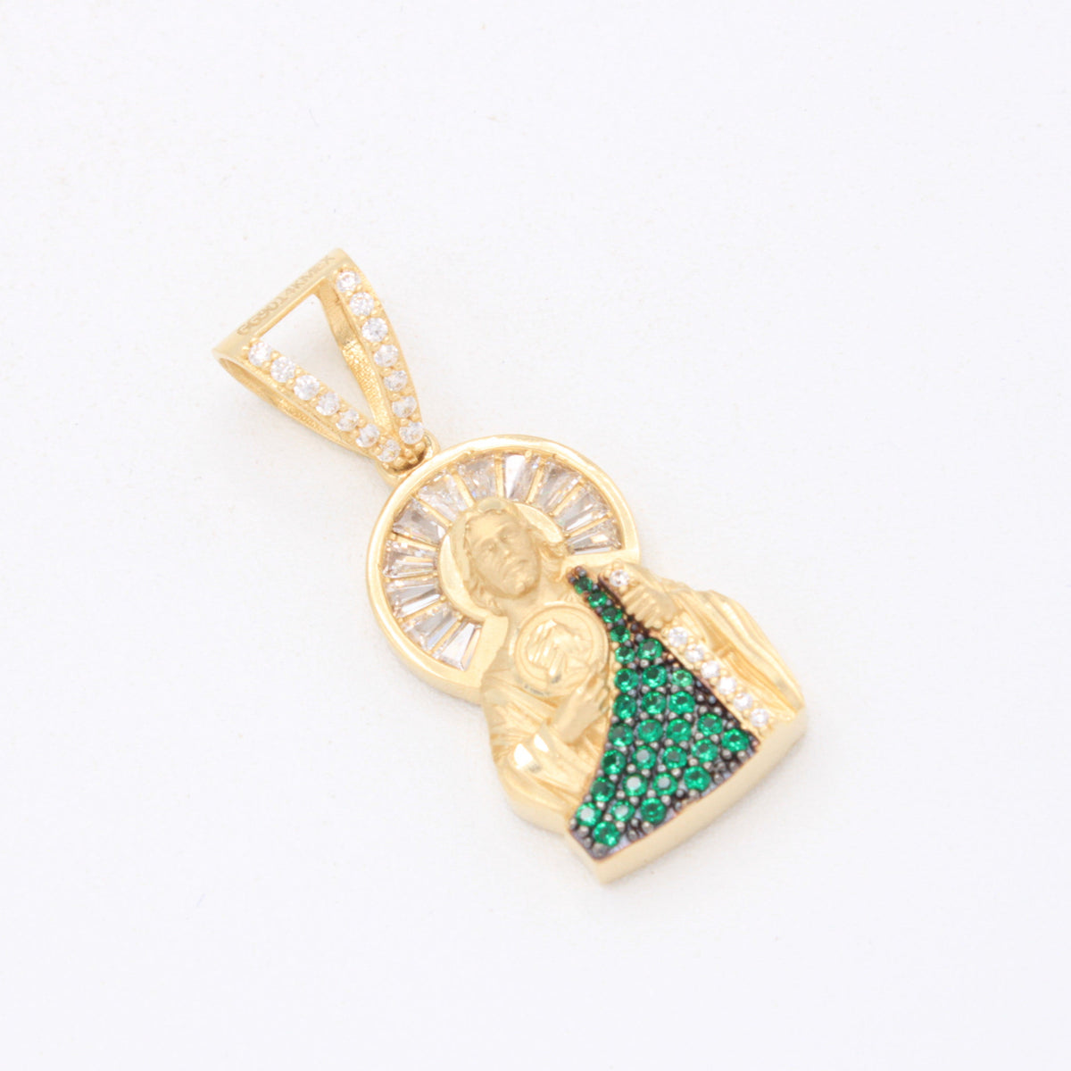 Dije de Oro 14k San Judas Tadeo con Zirconias Verdes mod. 11100
