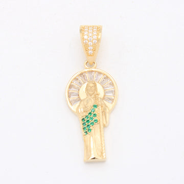 Dije de Oro 14k San Judas Tadeo Completo con Zirconias Verdes mod. 11101