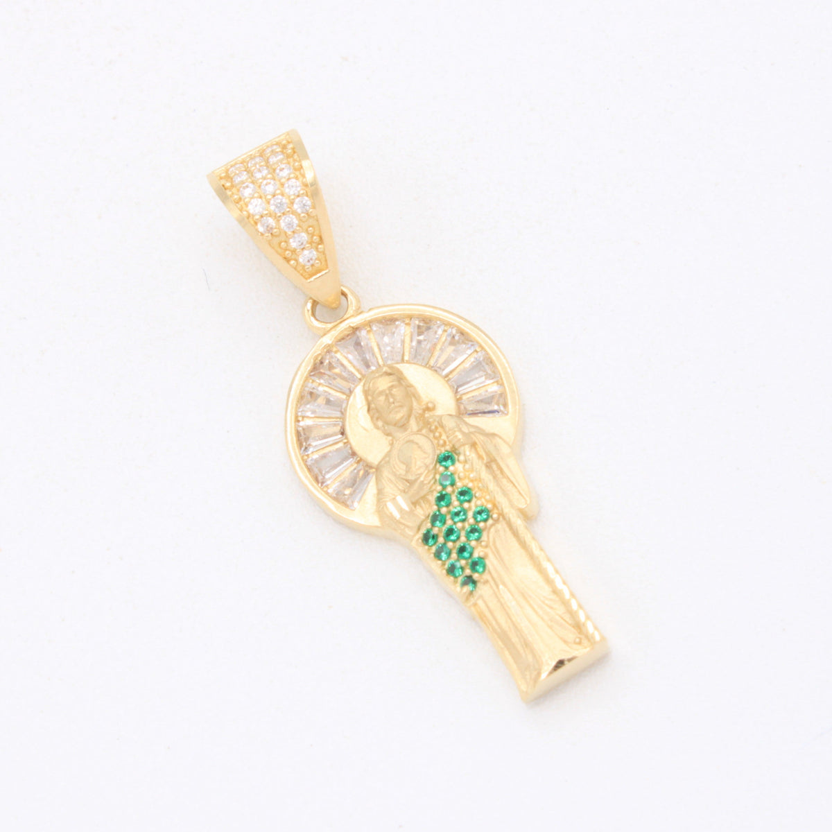 Dije de Oro 14k San Judas Tadeo Completo con Zirconias Verdes mod. 11101