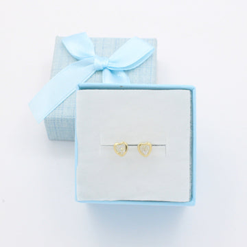 Broquel de Oro 14k Zirconia de Corazón con Bisel Fino mod. 10733