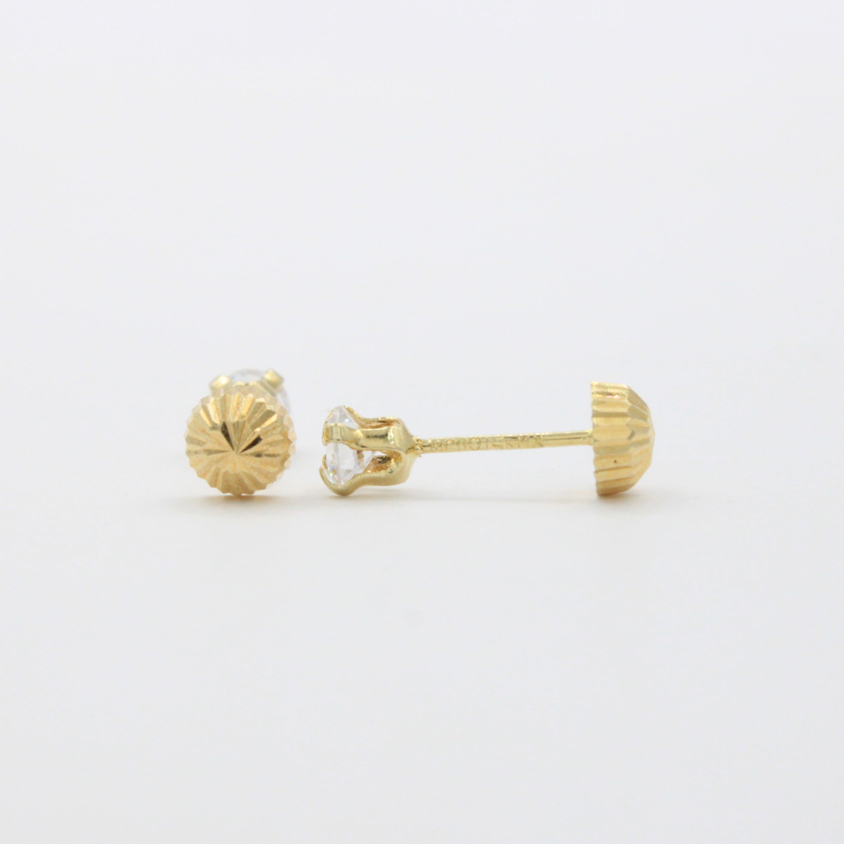 Broquel de Oro 14k Doble Vista con Zirconia y Hongo Pequeño Diamantado mod. 10726