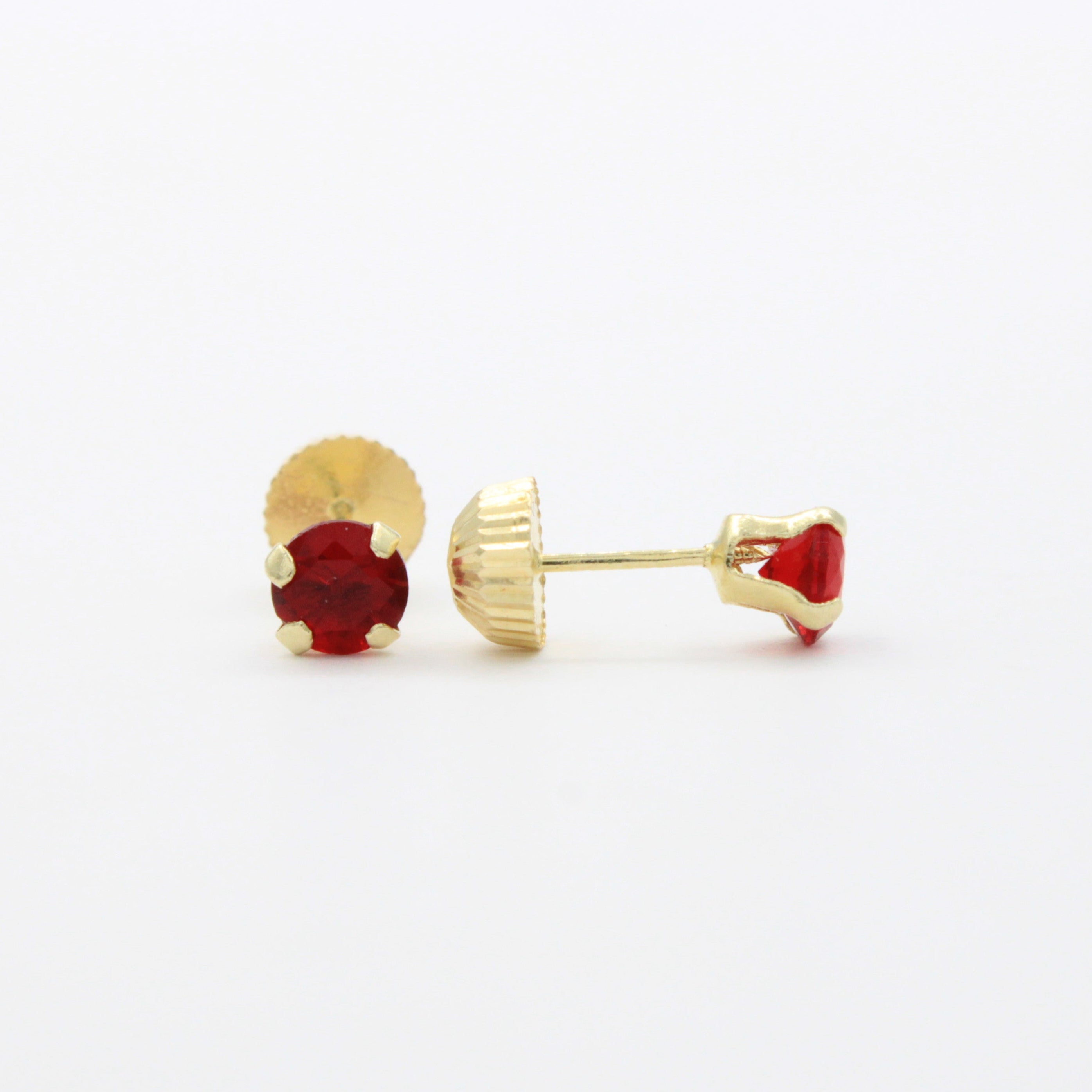 Broquel de Oro 14k Doble Vista con Zirconia Roja mod. 10728