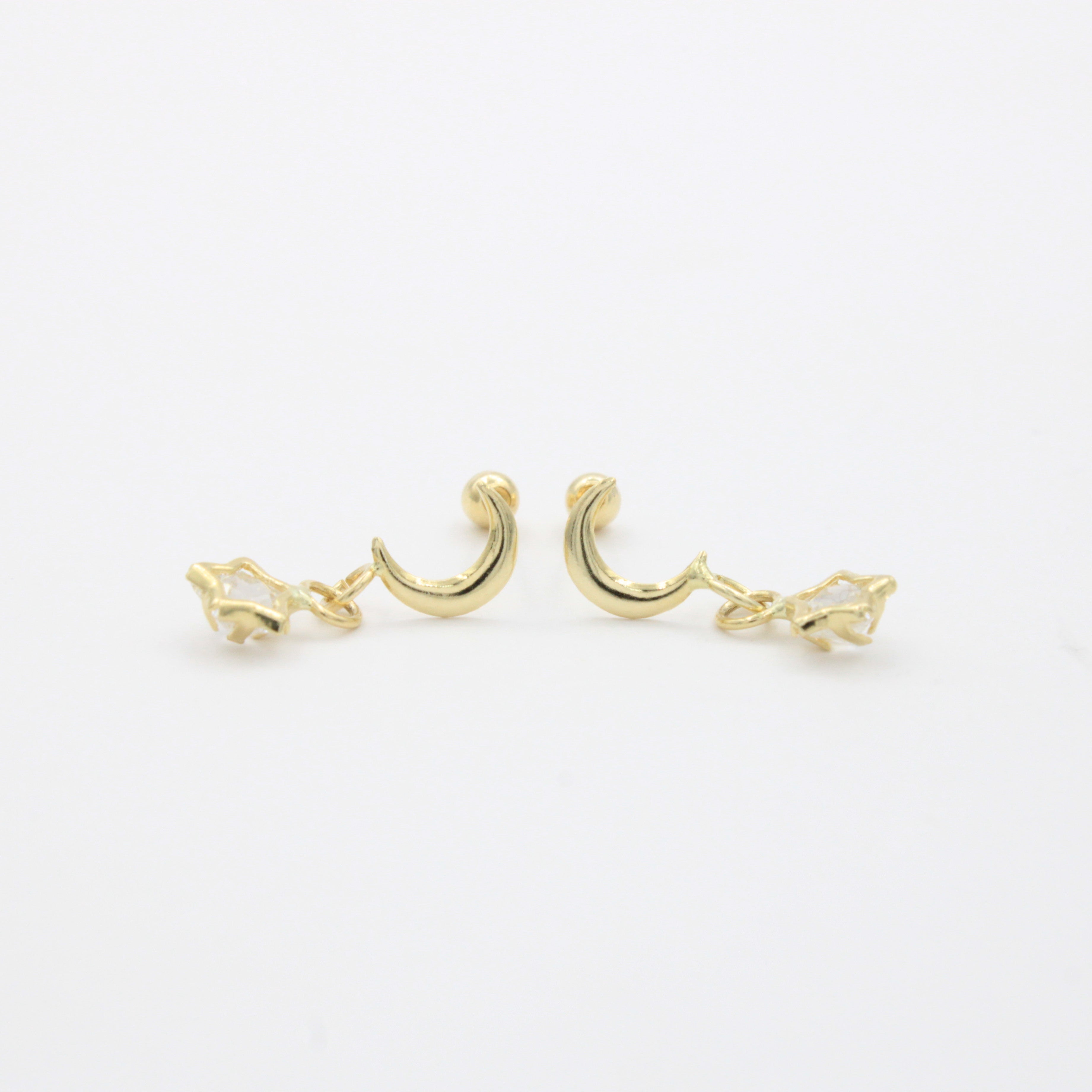 Broquel de Oro 14k Luna y Estrella con Zirconia mod. 10732