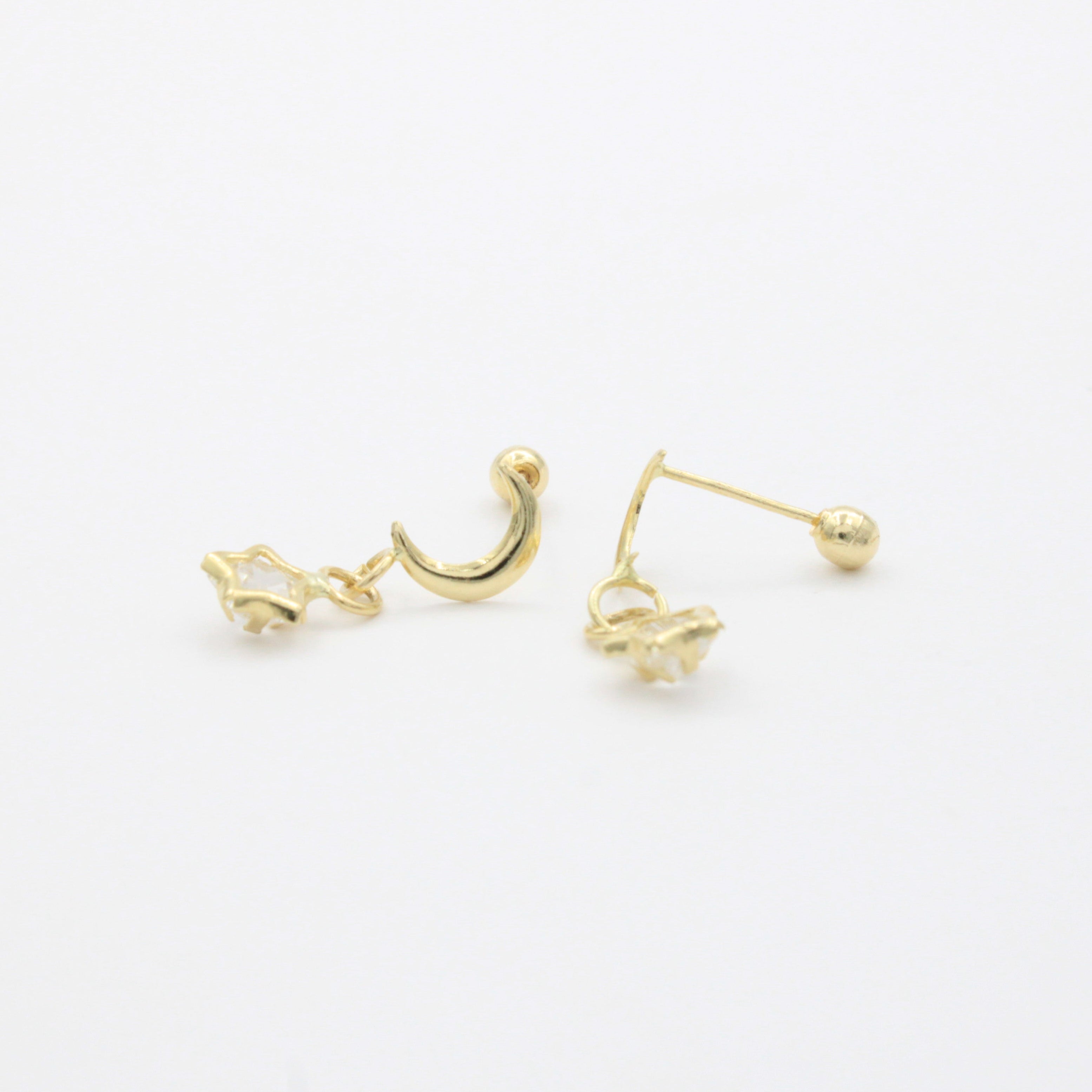 Broquel de Oro 14k Luna y Estrella con Zirconia mod. 10732