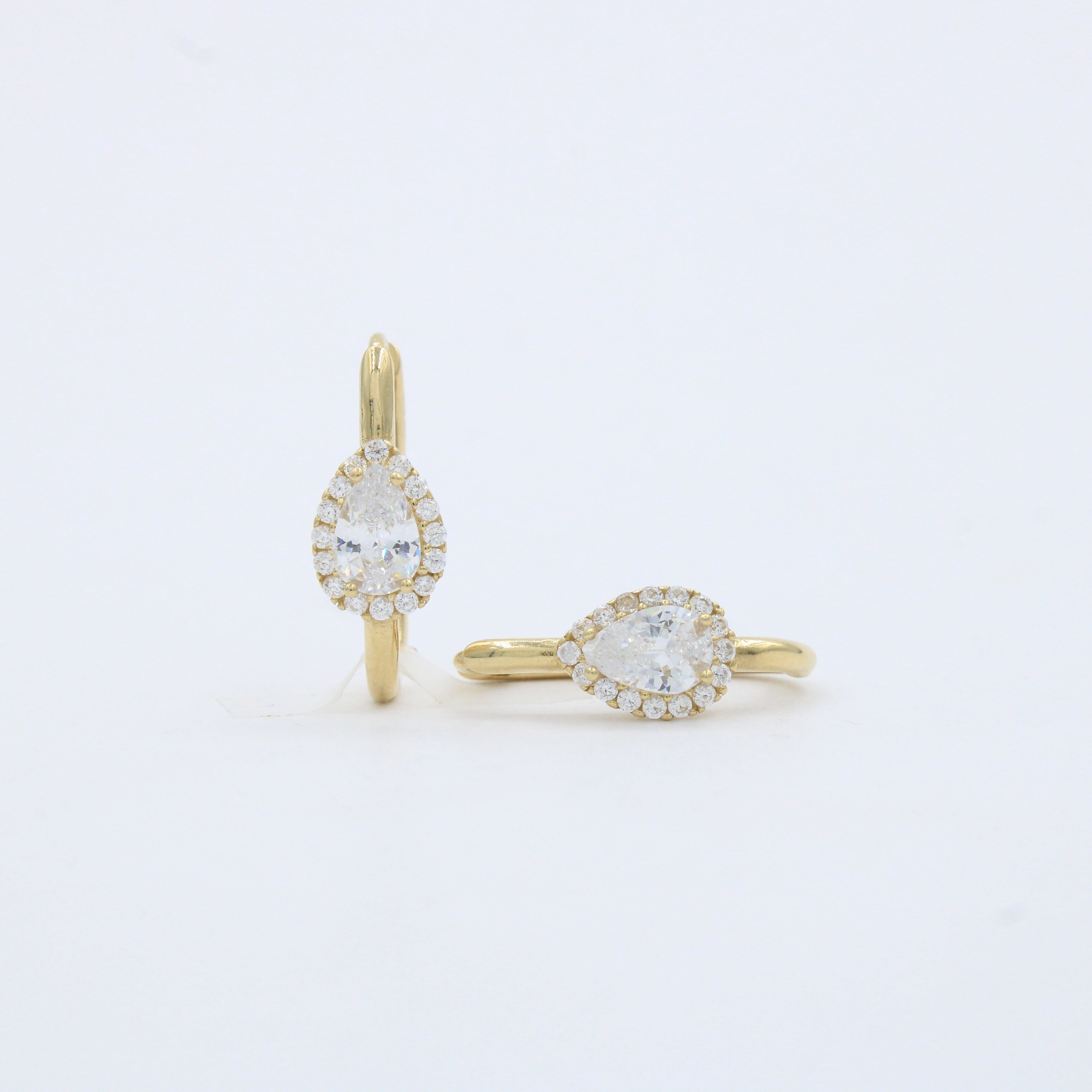 Grapa de Oro 14k Tubular Hueco con Zirconia de Gota Brillante mod. 10169