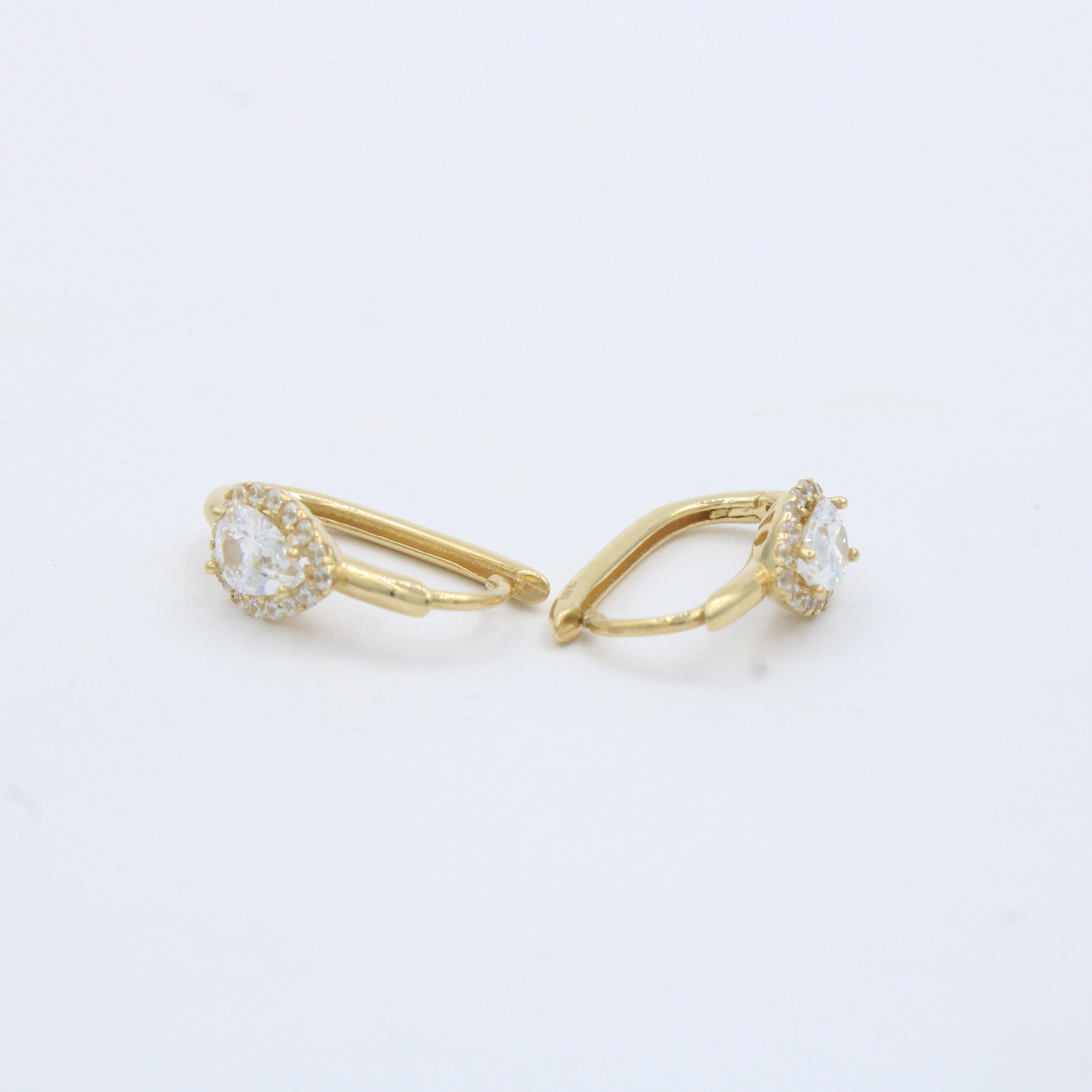 Grapa de Oro 14k Tubular Hueco con Zirconia de Gota Brillante mod. 10169