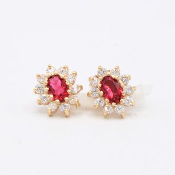 Arete de Oro 14k Zirconia Oval Color Vino mod. 11108