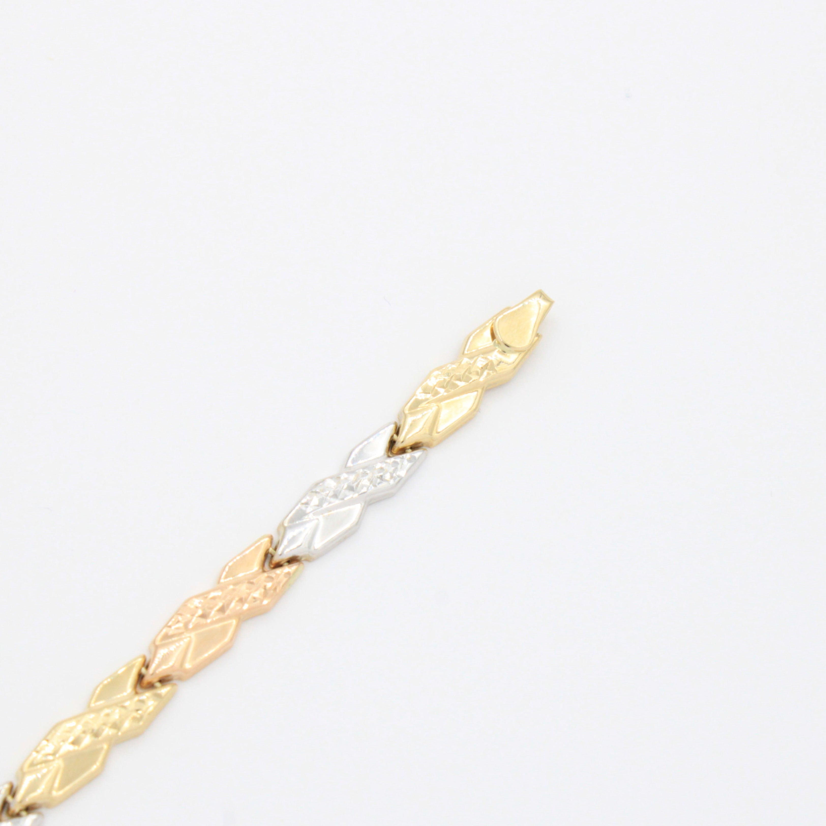 Pulsera de Oro 14k Tejido Hueco Diseño X con Diamantado Marcado mod. 10737