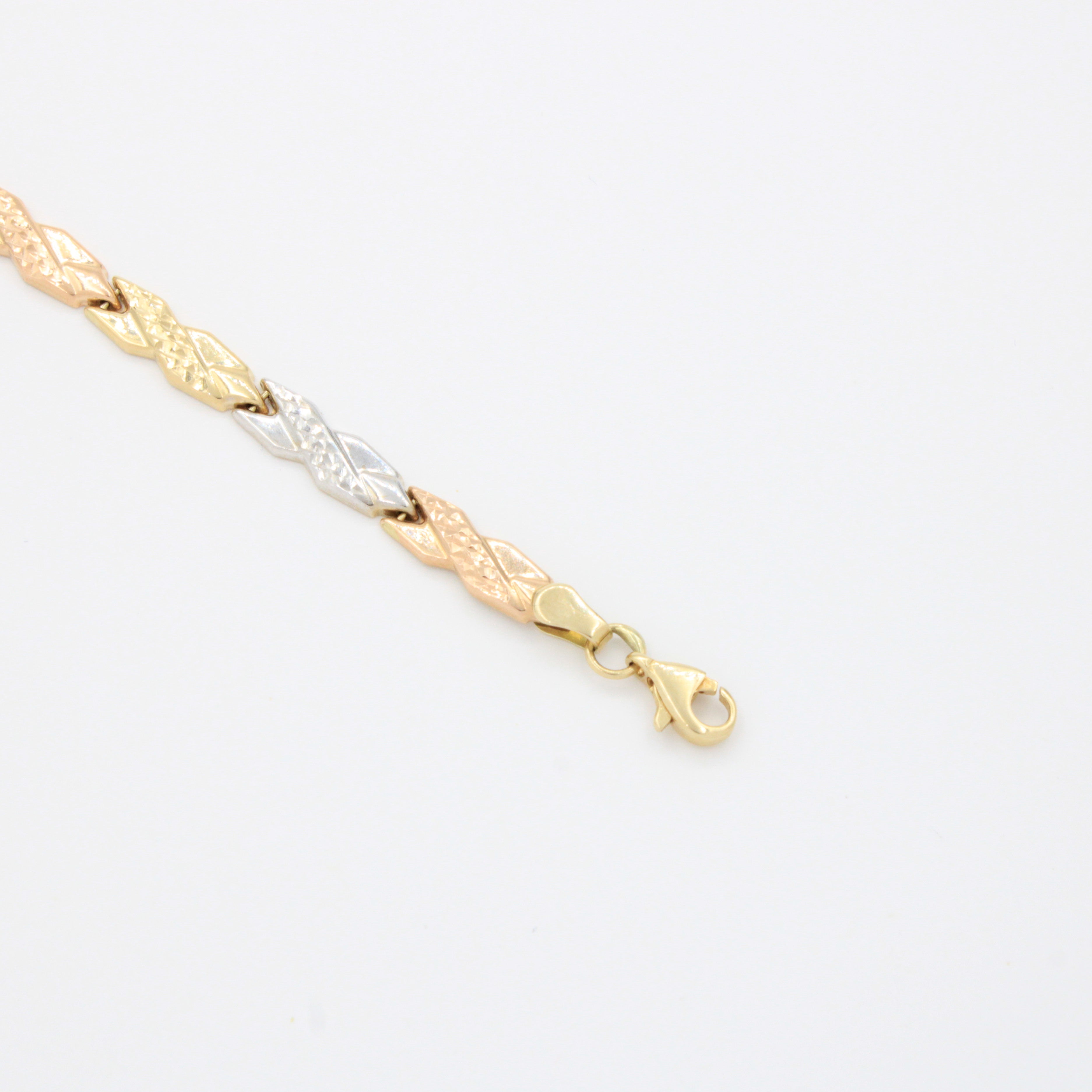 Pulsera de Oro 14k Tejido Hueco Diseño X con Diamantado Marcado mod. 10737