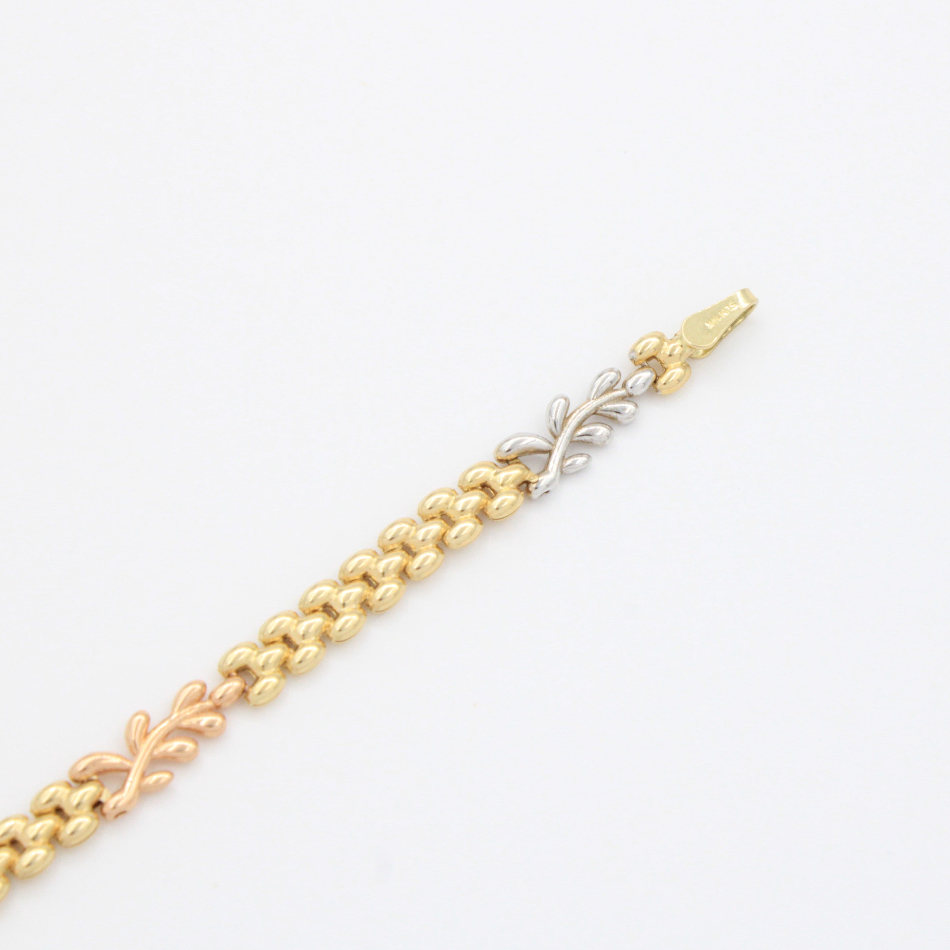 Pulsera de Oro 14k de Tejido Fino y Hueco con Eslabones de Laurel Brillante mod. 10738