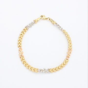 Pulsera de Oro 14k de Tejido Fino y Hueco con Eslabones de Laurel Brillante mod. 10738